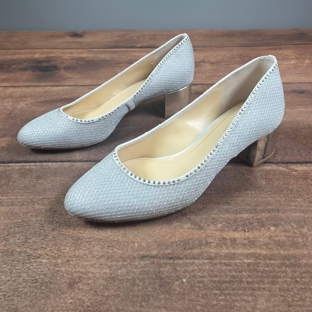 Imagine Vince Camuto Pumps Womens 9.5 Silver Good Glitter Mesh Block Heel